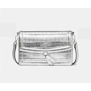 KATE SPADE NWT Knott Croc Embossed Flap Crossbody, Silver